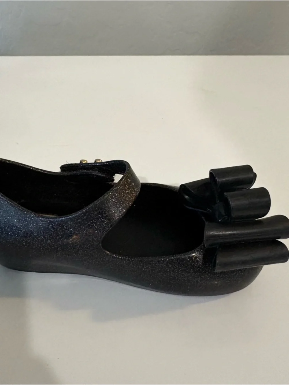 Mini Melissa ultragirl black and silver glitter bow top shoes size 8
